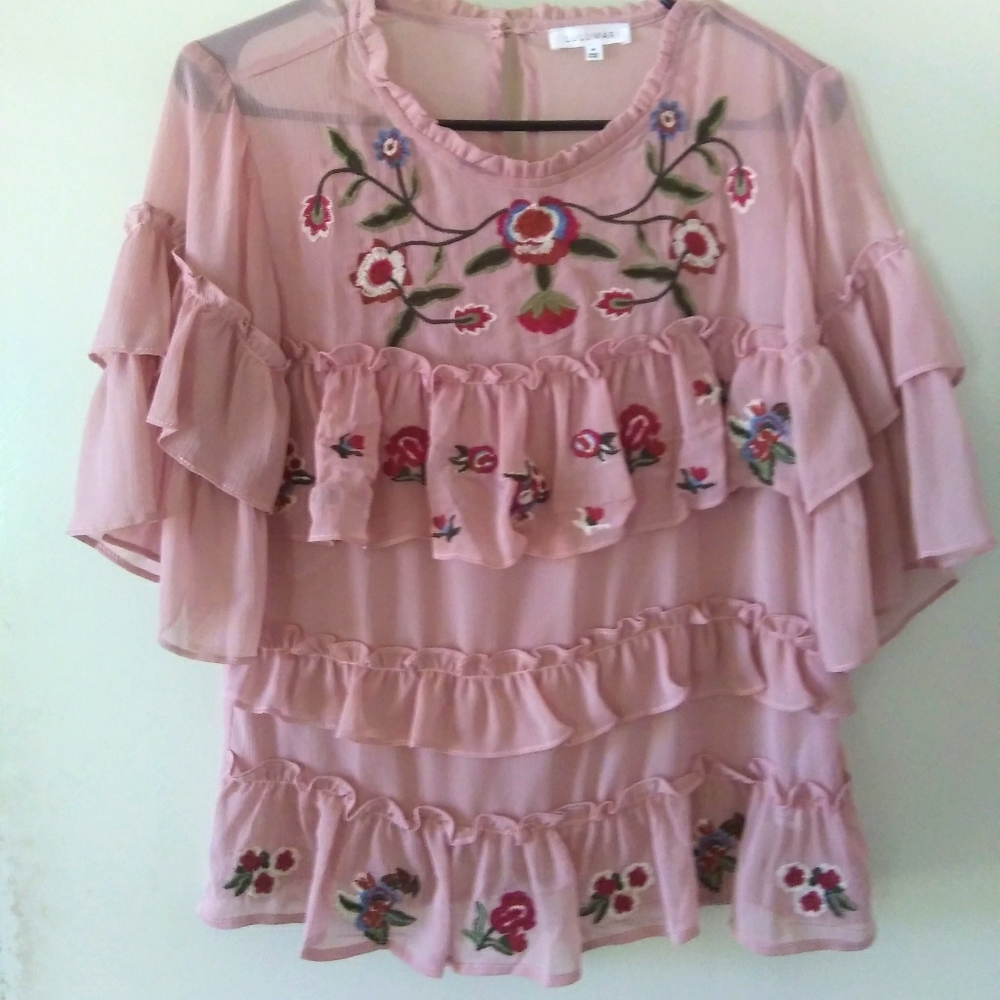 Embroidered Flowy Festival Lavender Flounce-Sleeve